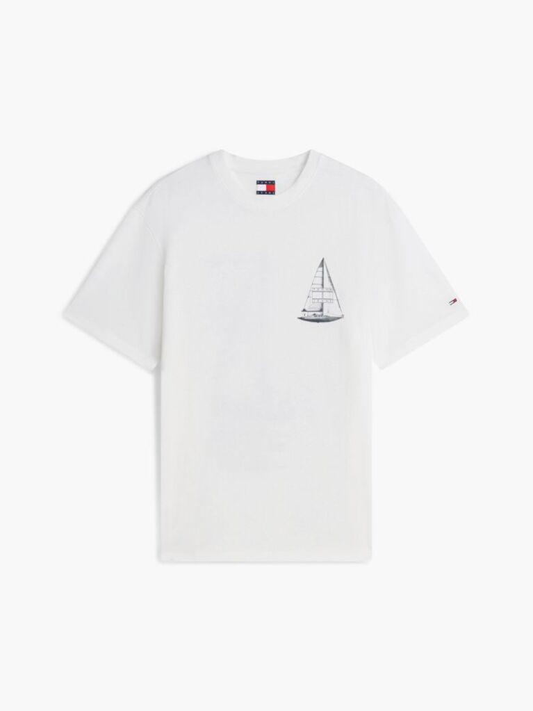 Άσπρο T-Shirt Σε Άνετη Γραμμή Με Σχέδιο Στην Πλάτη  Άνδρες
