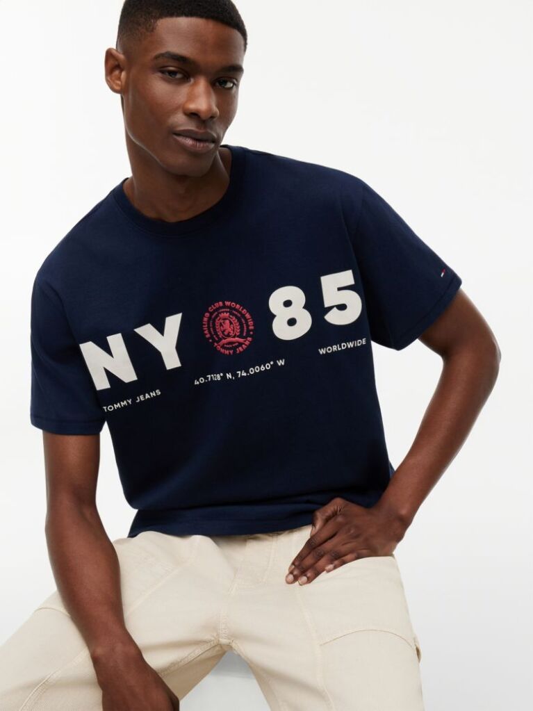 Μπλε T-Shirt Σε Άνετη Γραμμή Με Λογότυπο Στην Πλάτη  Άνδρες