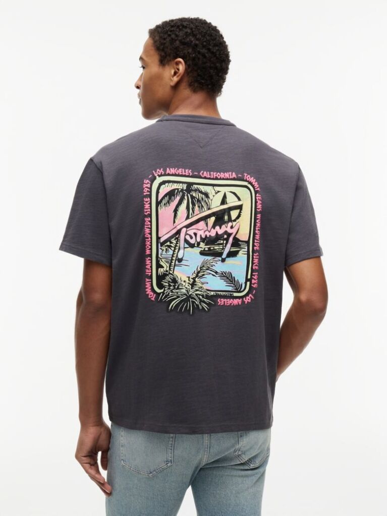Γκρι T-Shirt Σε Άνετη Γραμμή Με Υφή Και Σχέδιο Στην Πλάτη  Άνδρες