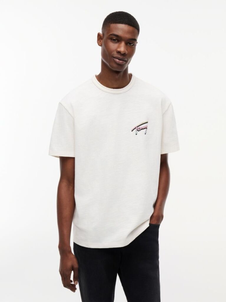 Άσπρο T-Shirt Σε Άνετη Γραμμή Με Υφή Και Σχέδιο Στην Πλάτη  Άνδρες