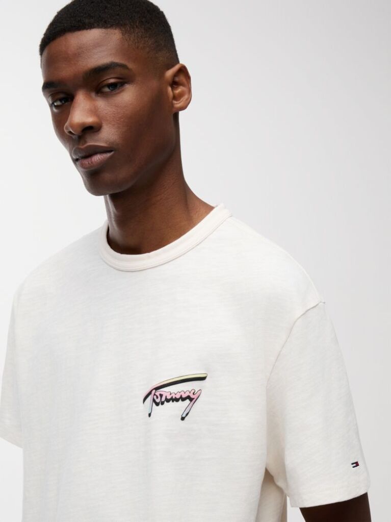 Άσπρο T-Shirt Σε Άνετη Γραμμή Με Υφή Και Σχέδιο Στην Πλάτη  Άνδρες