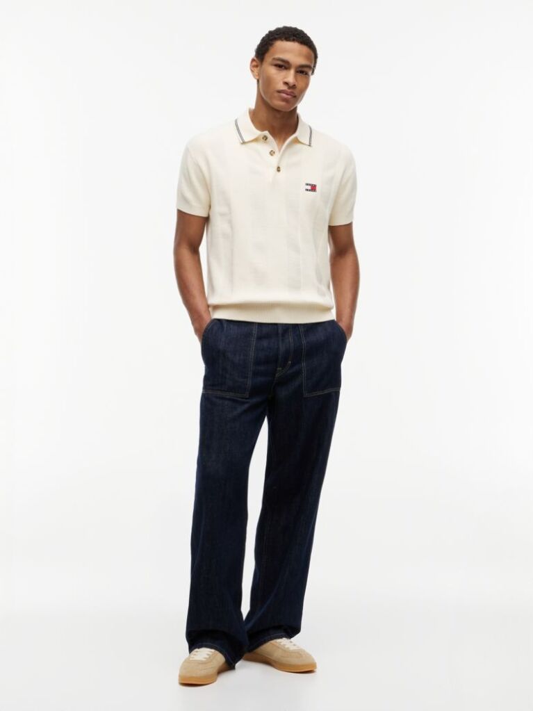 Beige Regular Fit Textured Knit Polo Shirt  Men