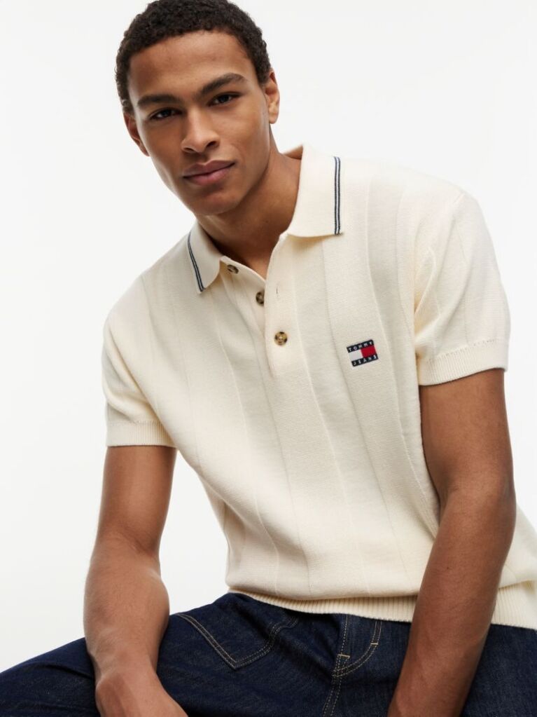 Beige Regular Fit Textured Knit Polo Shirt  Men