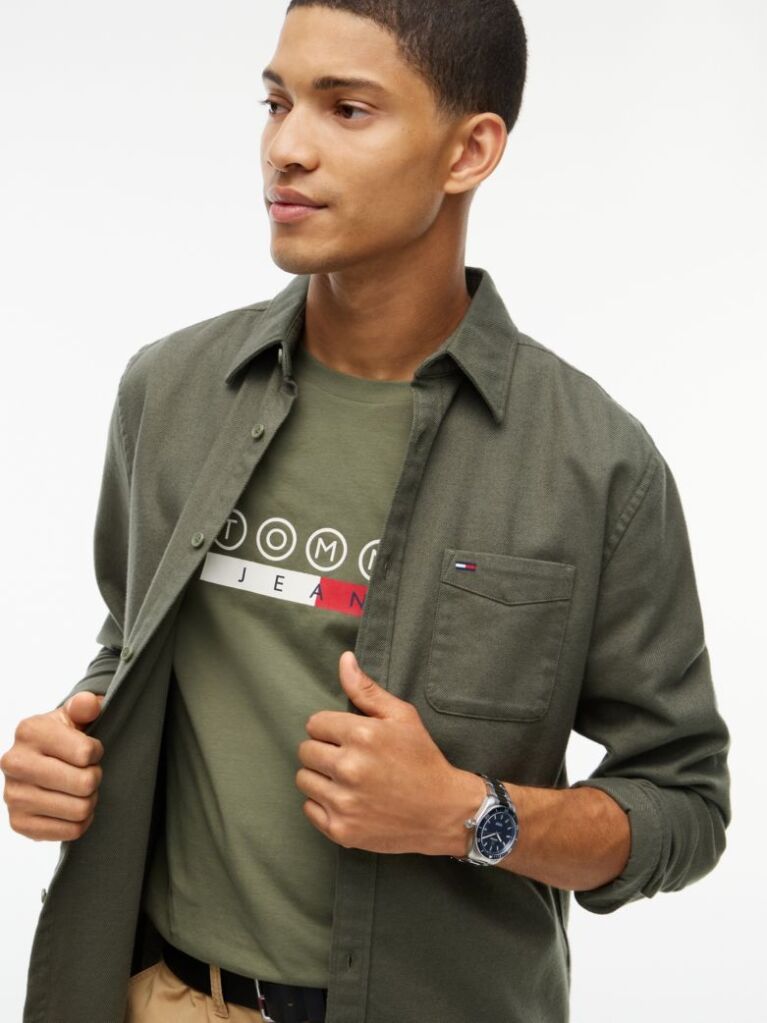 Green Regular Fit Brushed Flannel Shirt  Men