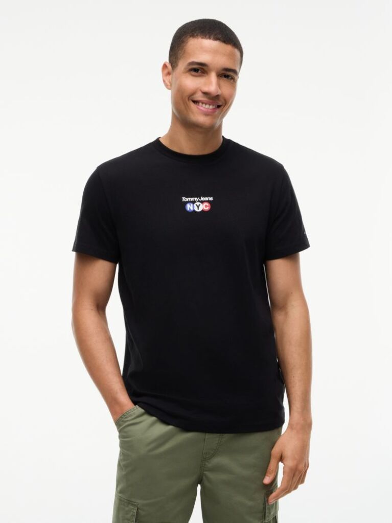 Black Logo Graphic Slim Crew Neck T-Shirt  Men