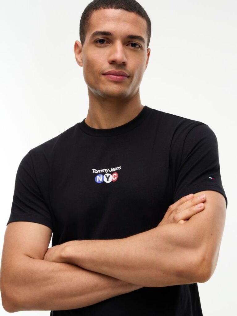 Black Logo Graphic Slim Crew Neck T-Shirt  Men