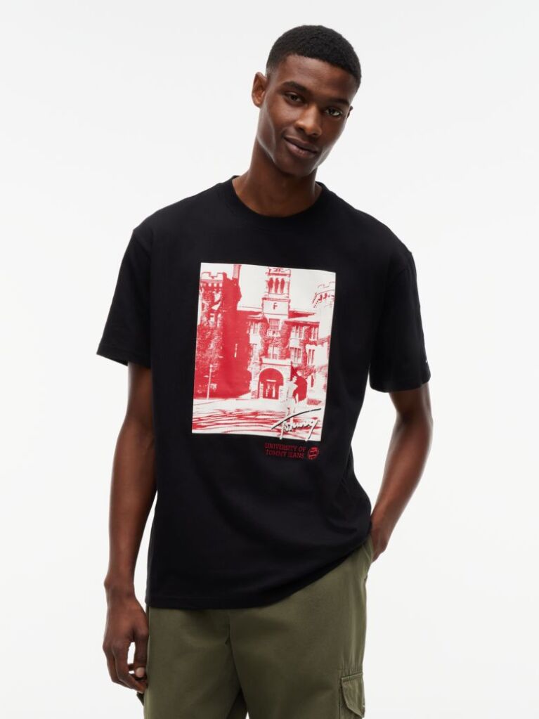 Black Photo Graphic Relaxed Crew Neck T-Shirt  Men