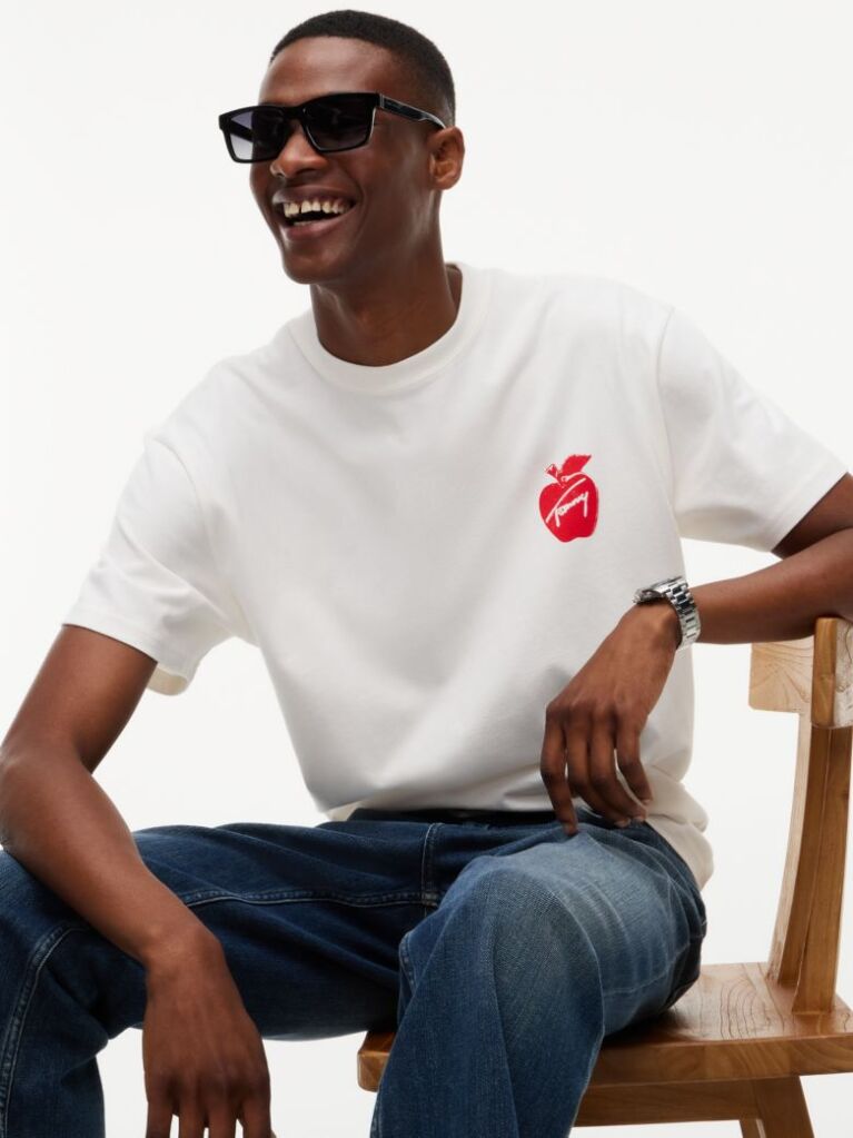 Άσπρο Άνετο T-Shirt Με Πίσω Signature Λογότυπο  Άνδρες
