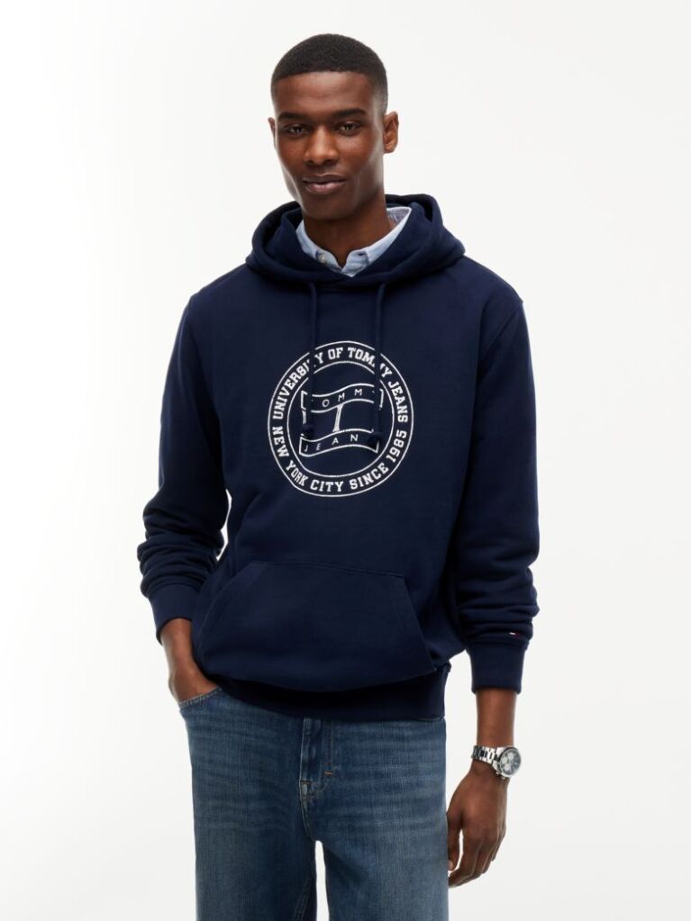 Blue Wavy Flag Graphic Terry Drawstring Hoody  Men