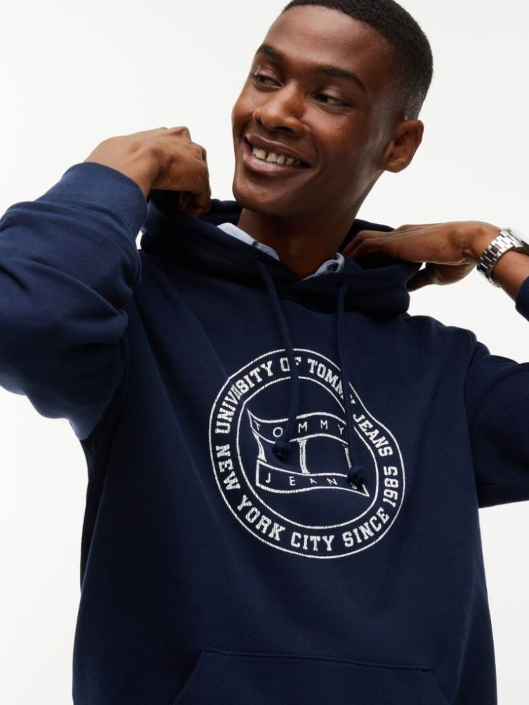 Blue Wavy Flag Graphic Terry Drawstring Hoody  Men
