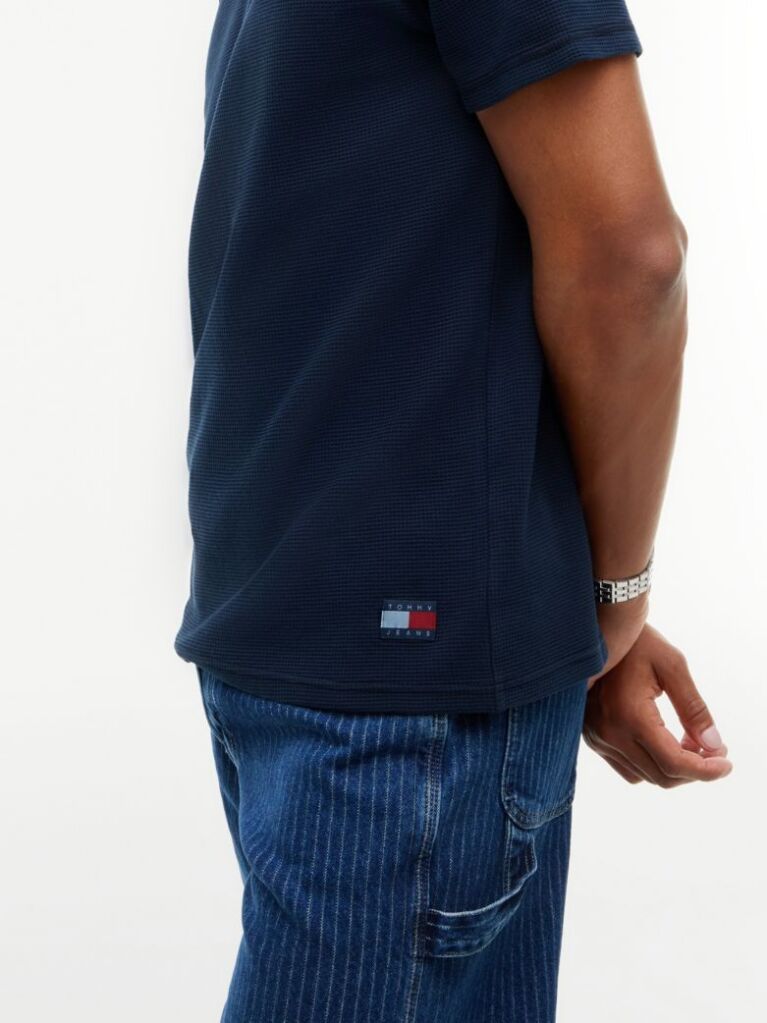 Blue Washed Ottoman Waffle Knit T-Shirt  Men