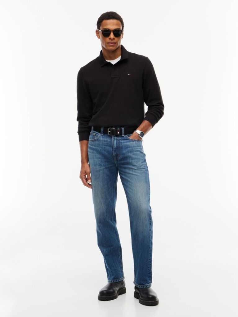 Black Regular Fit Long Sleeve Polo Shirt  Men
