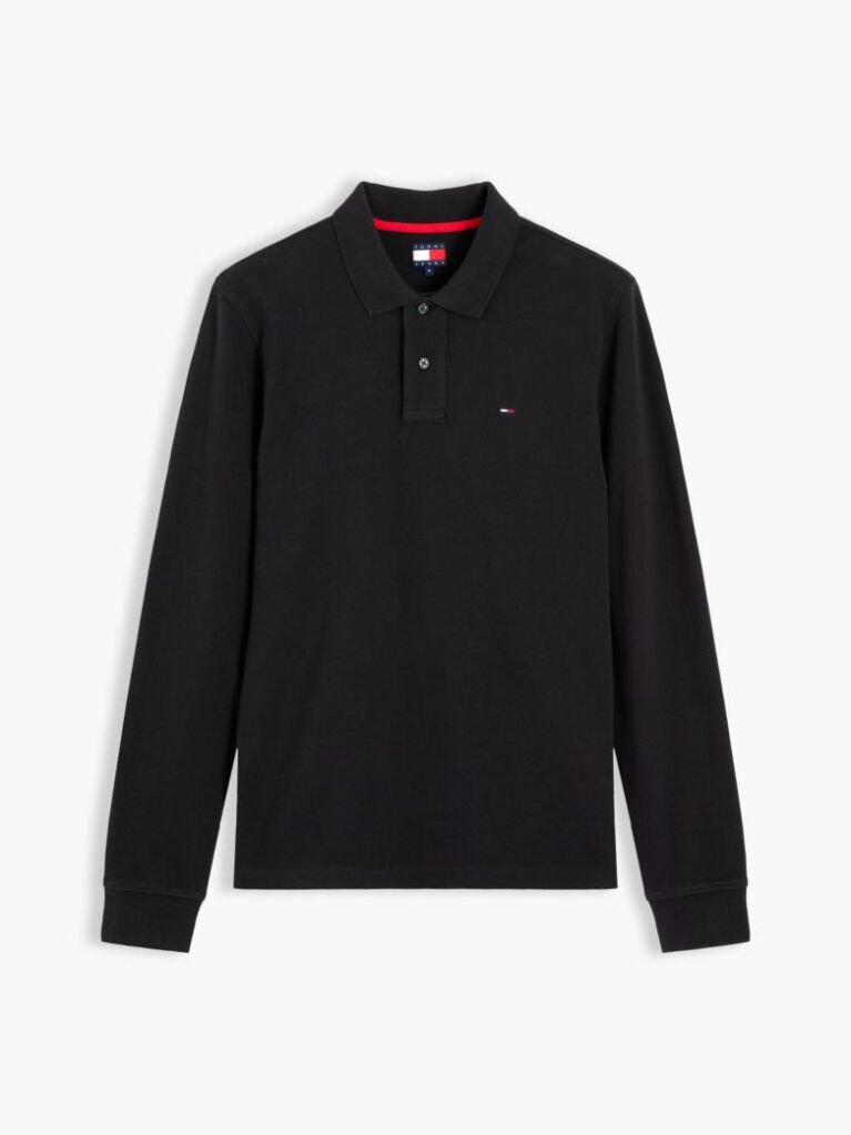 Black Regular Fit Long Sleeve Polo Shirt  Men