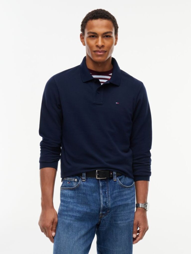 Blue Regular Fit Long Sleeve Polo Shirt  Men