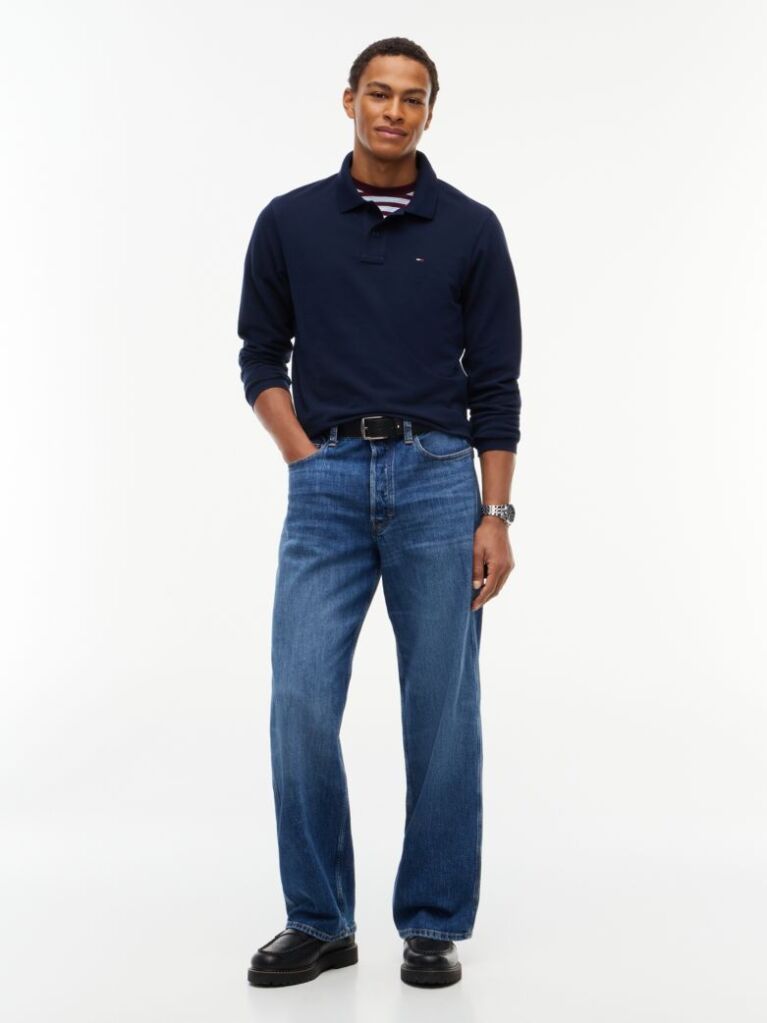 Blue Regular Fit Long Sleeve Polo Shirt  Men