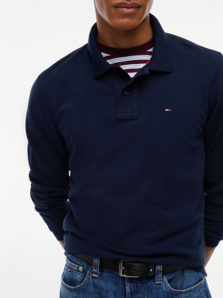 Blue Regular Fit Long Sleeve Polo Shirt  Men