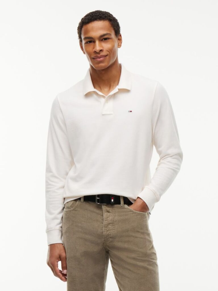 White Regular Fit Long Sleeve Polo Shirt  Men