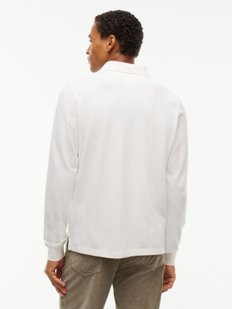 White Regular Fit Long Sleeve Polo Shirt  Men