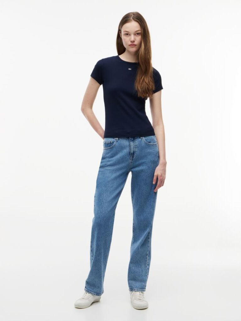 Μπλε Essential Ριμπ T-Shirt Σε Slim Γραμμή  Γυναίκες