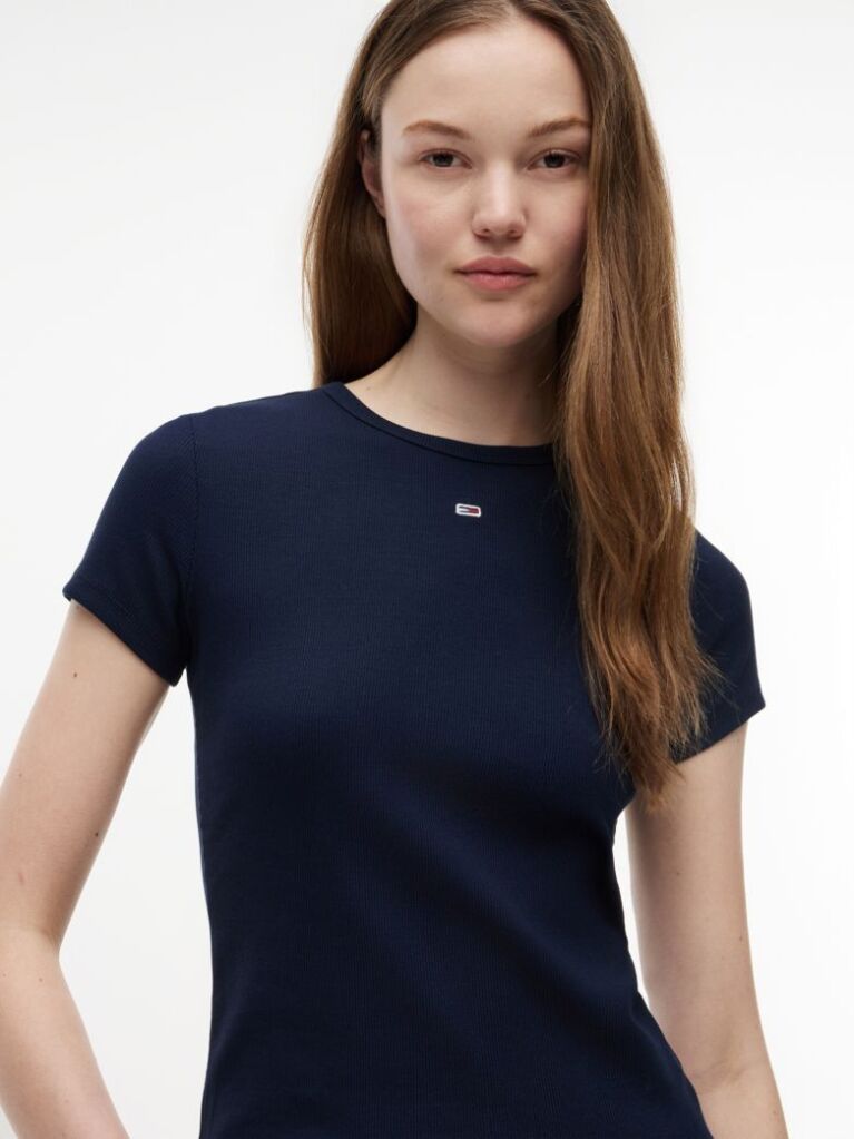 Μπλε Essential Ριμπ T-Shirt Σε Slim Γραμμή  Γυναίκες
