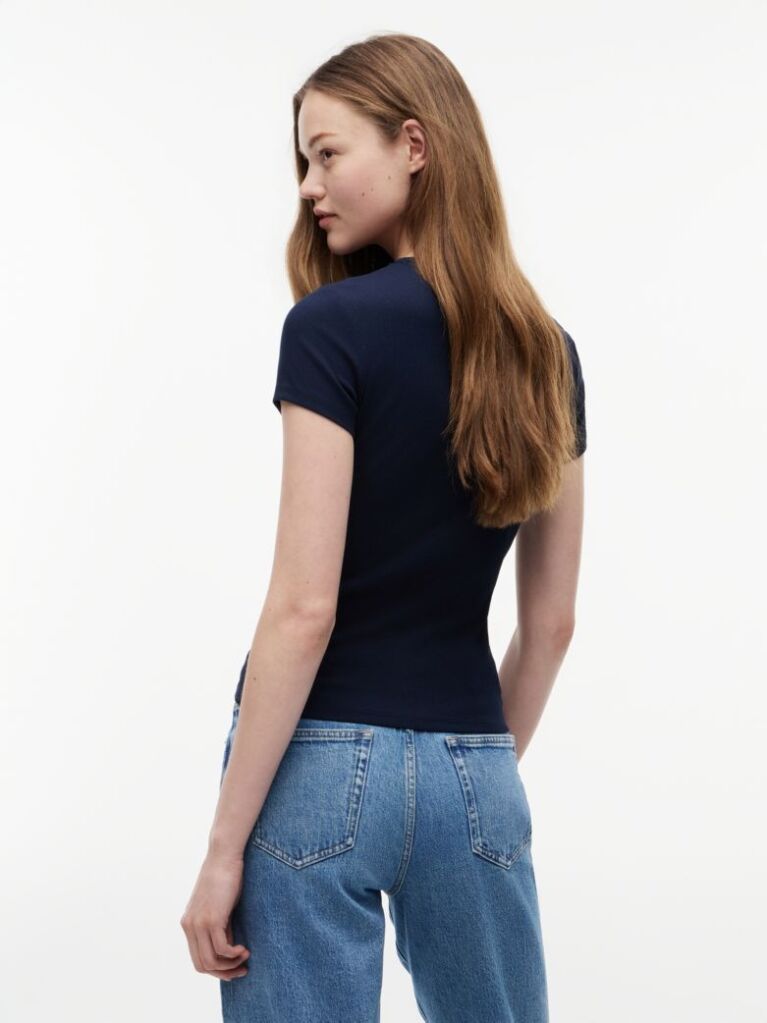 Μπλε Essential Ριμπ T-Shirt Σε Slim Γραμμή  Γυναίκες