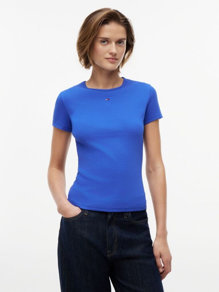 Μπλε Essential Ριμπ T-Shirt Σε Slim Γραμμή  Γυναίκες