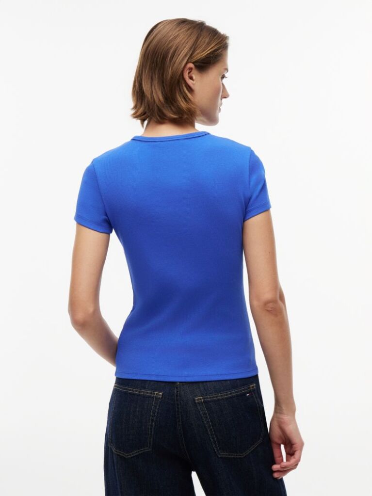 Μπλε Essential Ριμπ T-Shirt Σε Slim Γραμμή  Γυναίκες