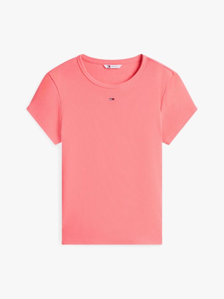 Ροζ Essential Ριμπ T-Shirt Σε Slim Γραμμή  Γυναίκες