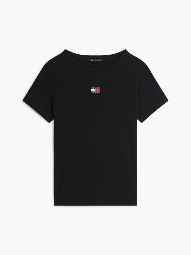 Μαύρο Κοντομάνικο T-Shirt Ριμπ Σε Slim Γραμμή  Γυναίκες