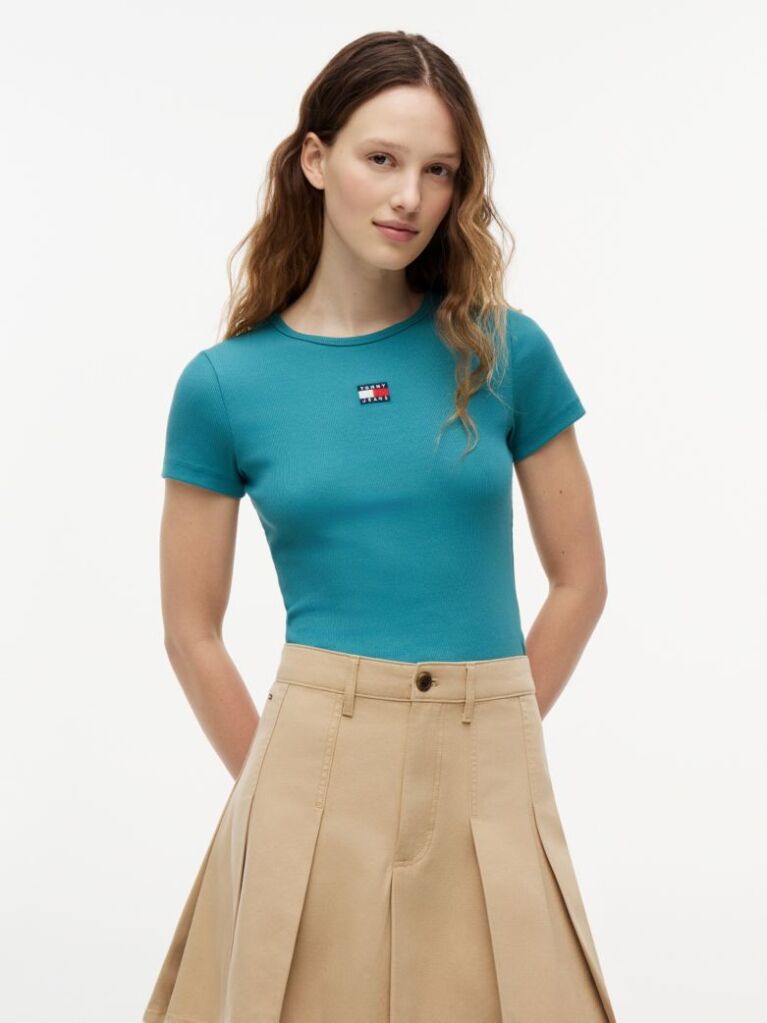Blue Slim Badge Rib Tee  Women