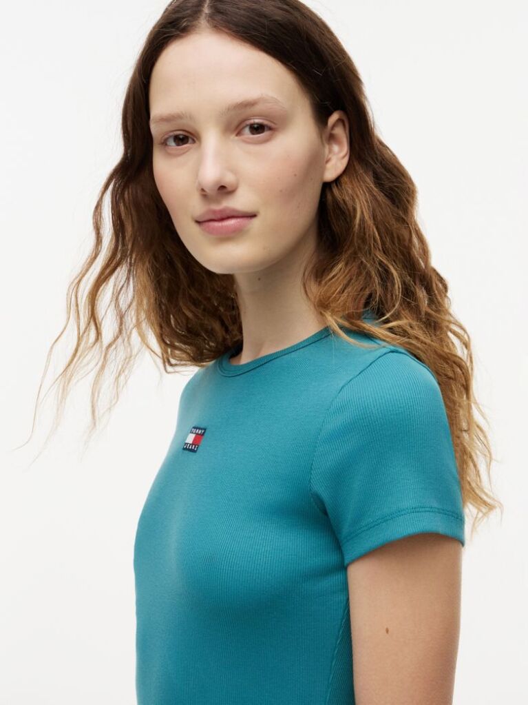 Blue Slim Badge Rib Tee  Women