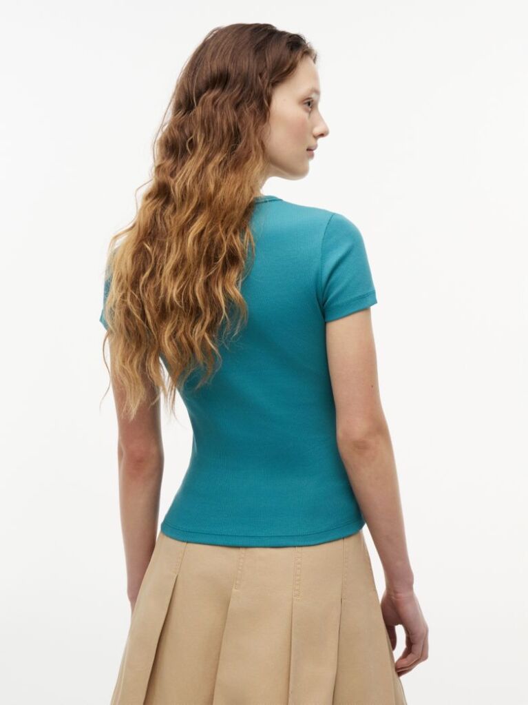 Blue Slim Badge Rib Tee  Women