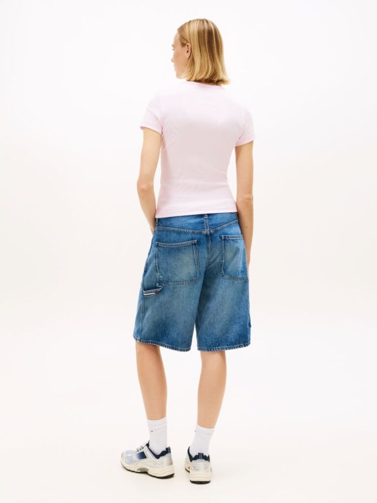 Ροζ Κοντομάνικο T-Shirt Ριμπ Σε Slim Γραμμή  Γυναίκες