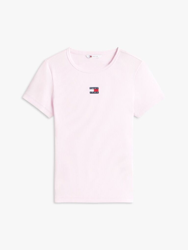 Ροζ Κοντομάνικο T-Shirt Ριμπ Σε Slim Γραμμή  Γυναίκες
