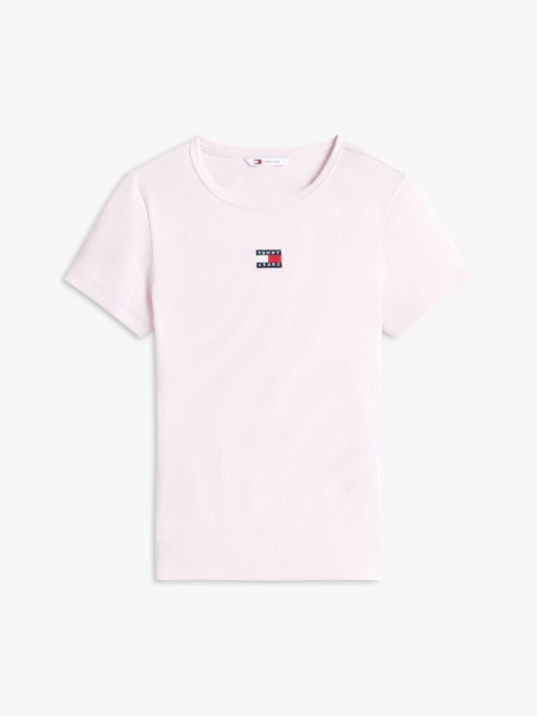 Ροζ Κοντομάνικο T-Shirt Ριμπ Σε Slim Γραμμή  Γυναίκες