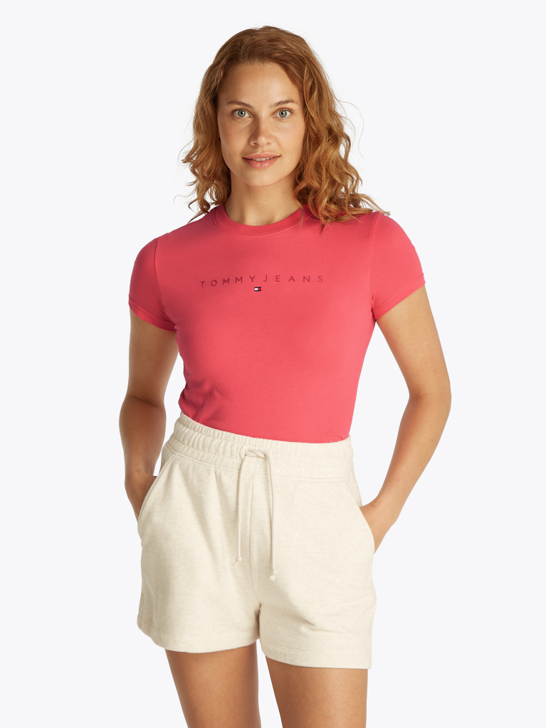 Ροζ T-Shirt Σε Slim Γραμμή Με Tonal Λογότυπο  Γυναίκες