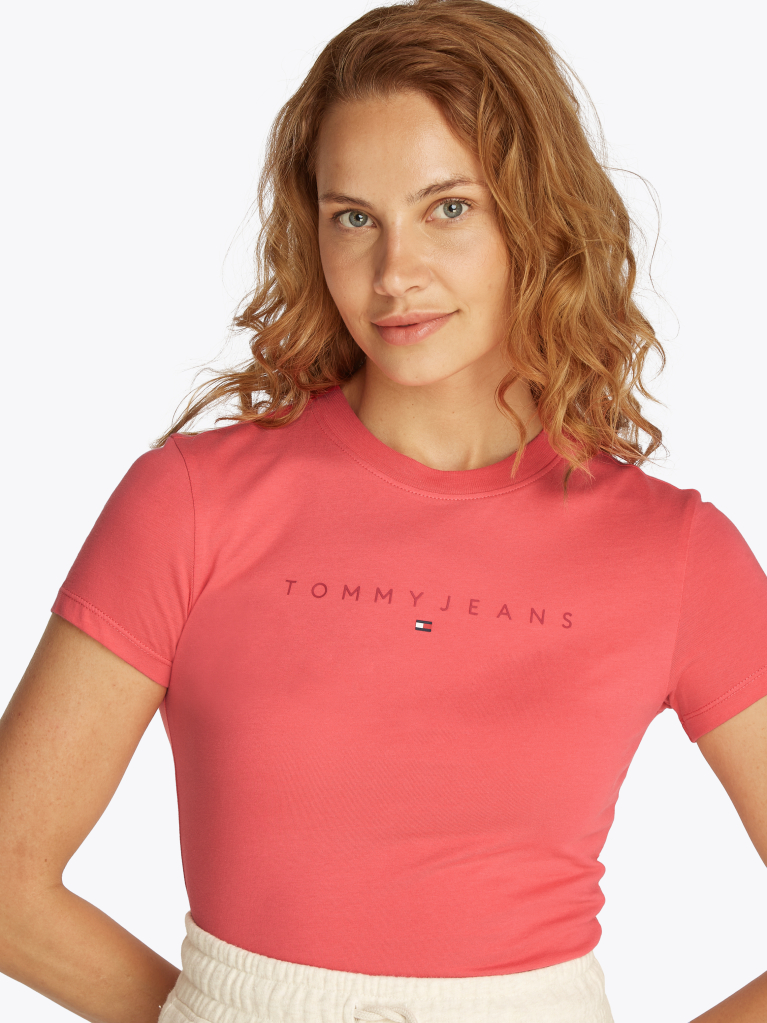 Ροζ T-Shirt Σε Slim Γραμμή Με Tonal Λογότυπο  Γυναίκες