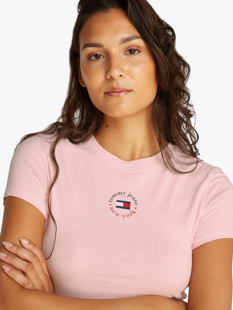 Ροζ Essential T-Shirt Με Λογότυπο Σε Slim Γραμμή  Γυναίκες