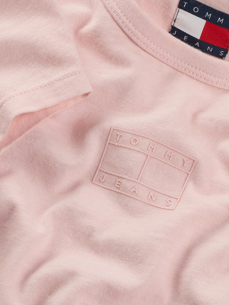 Pink Slim Fit Cropped Tonal Flag T-Shirt  Women