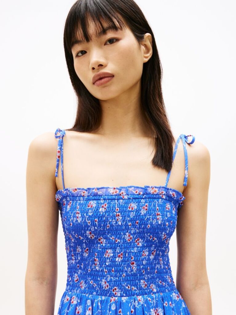 Blue Floral Print Chiffon Wrap Maxi Dress  Women