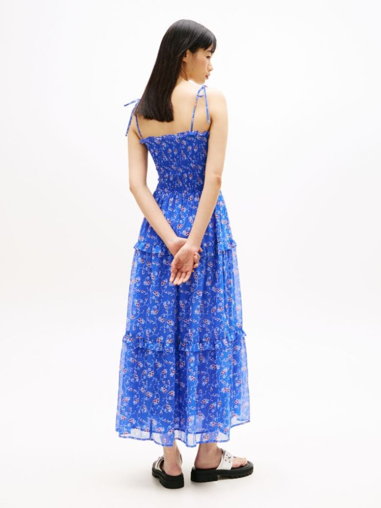 Blue Floral Print Chiffon Wrap Maxi Dress  Women