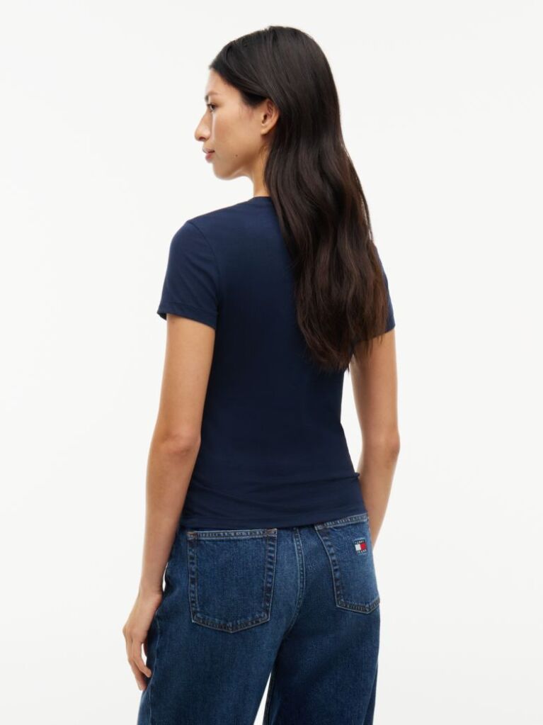 Blue Crew Neck Flag Embroidered T-Shirt  Women