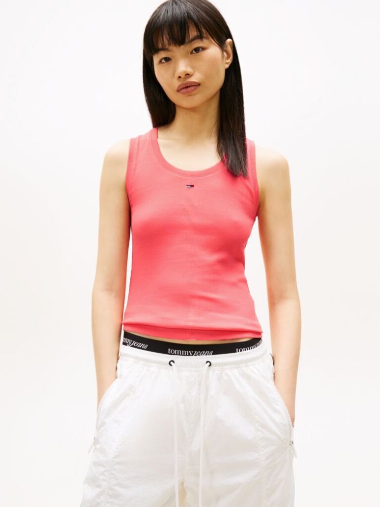 Pink Ribbed Slim Tank Top  Women