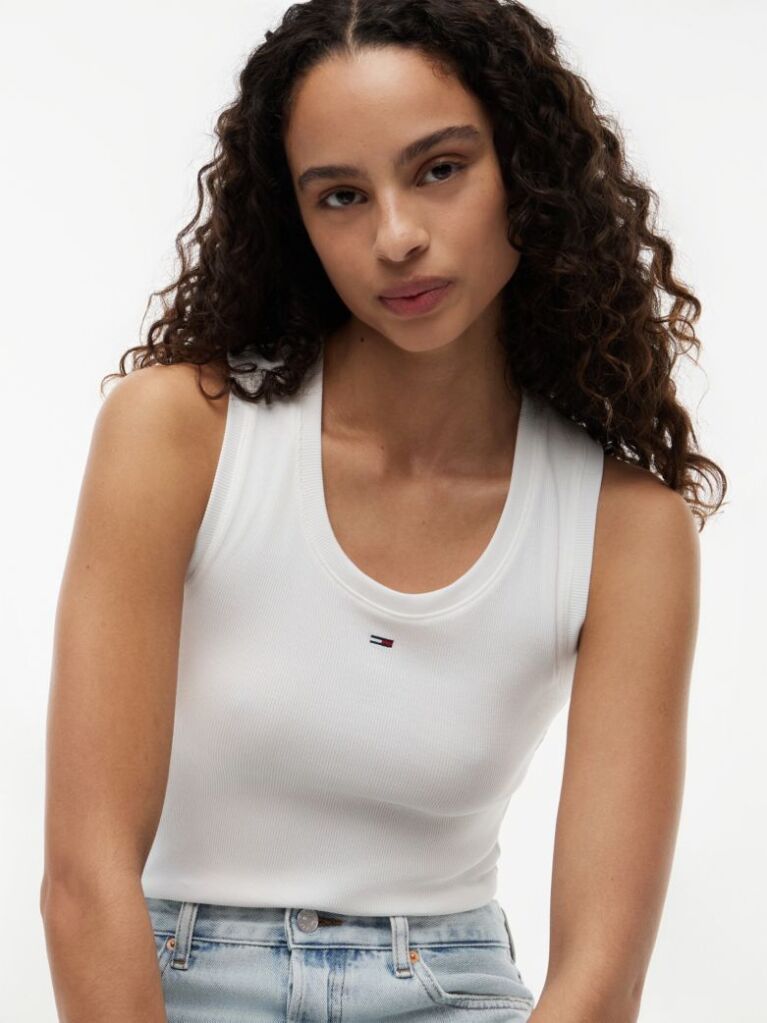 Beige Ribbed Slim Tank Top  Women