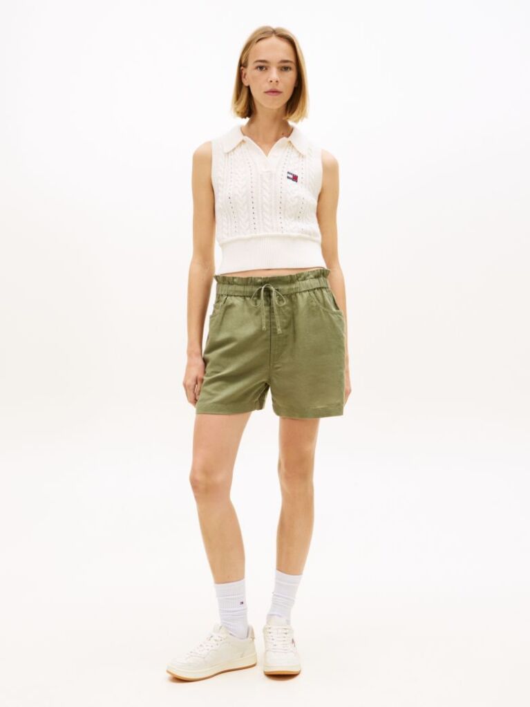 Green Linen Blend Five-Pocket Shorts  Women