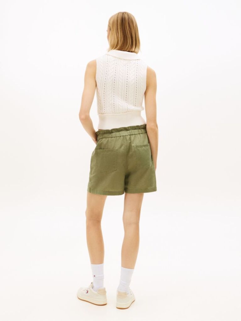 Green Linen Blend Five-Pocket Shorts  Women
