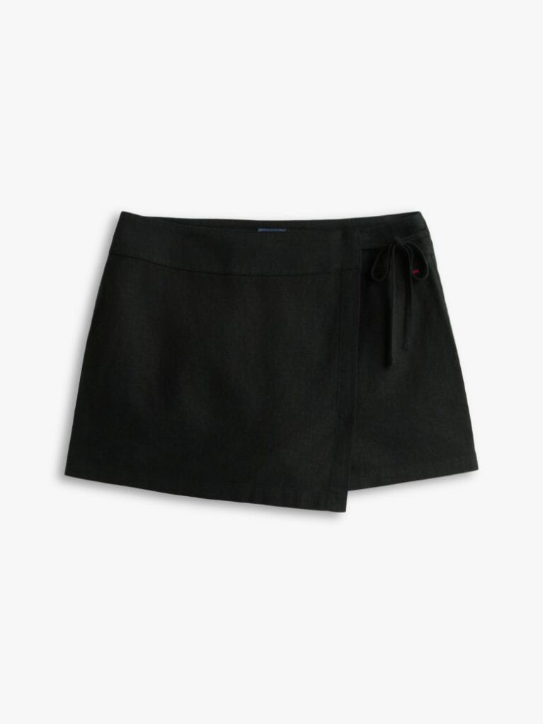Black Side Tie Linen Blend Skort  Women