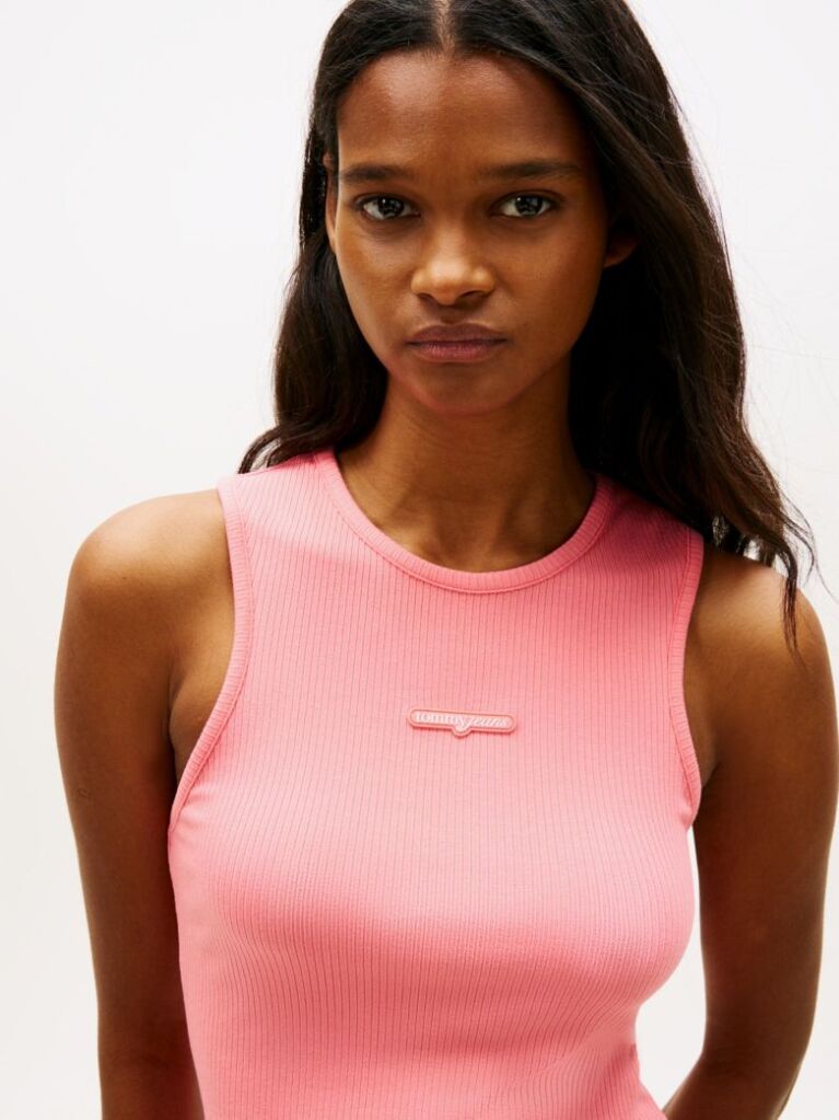 Pink Logo Slim Ribbed Tank Top  Women
