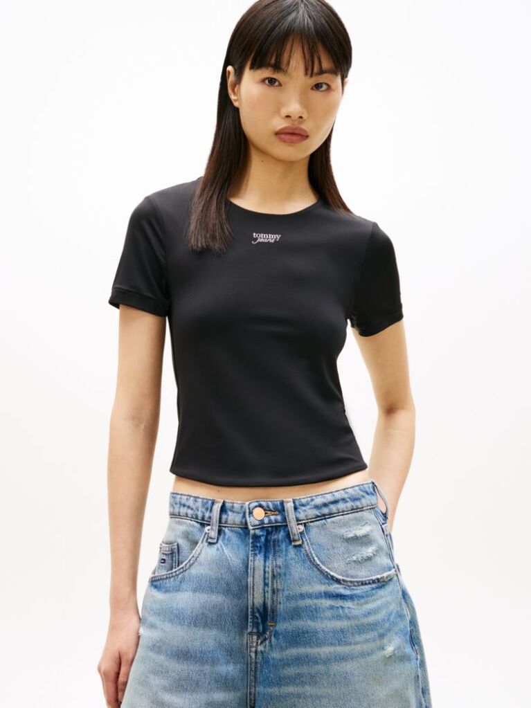 Μαύρο Αθλητικό Slim T-Shirt Με Λογότυπο  Γυναίκες