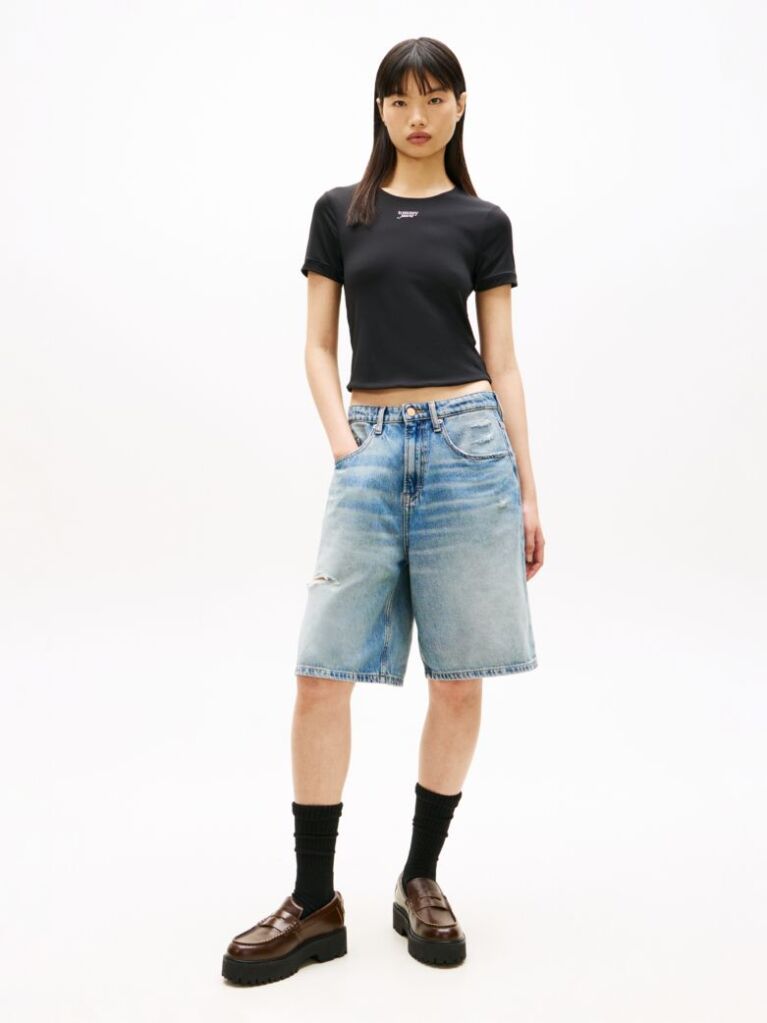 Μαύρο Αθλητικό Slim T-Shirt Με Λογότυπο  Γυναίκες
